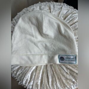 White 100% hemp Beanie with label